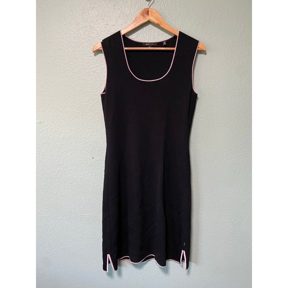 BCBG Maxazria Women's Black and Light Pink Bodycon Midi Dress‎ Size Medium